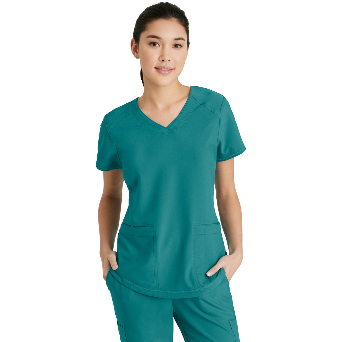 Barco Grey's Anatomy Evolve Women's Two-Pocket Piped V-Neck Rhythm Top