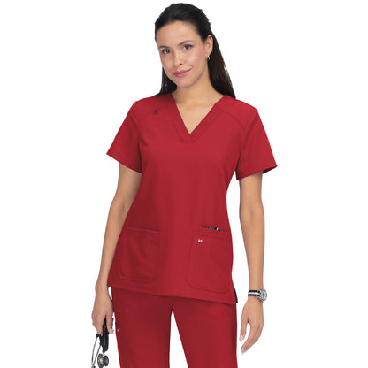 KOI Next Gen Women's 3-Pocket Wide V-Neck Stretch Hustle and Heart Top