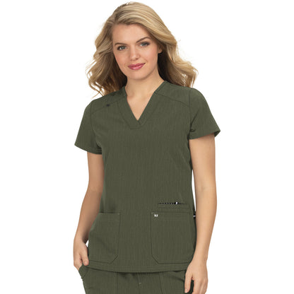 KOI Next Gen Women's 3-Pocket Wide V-Neck Stretch Hustle and Heart Top
