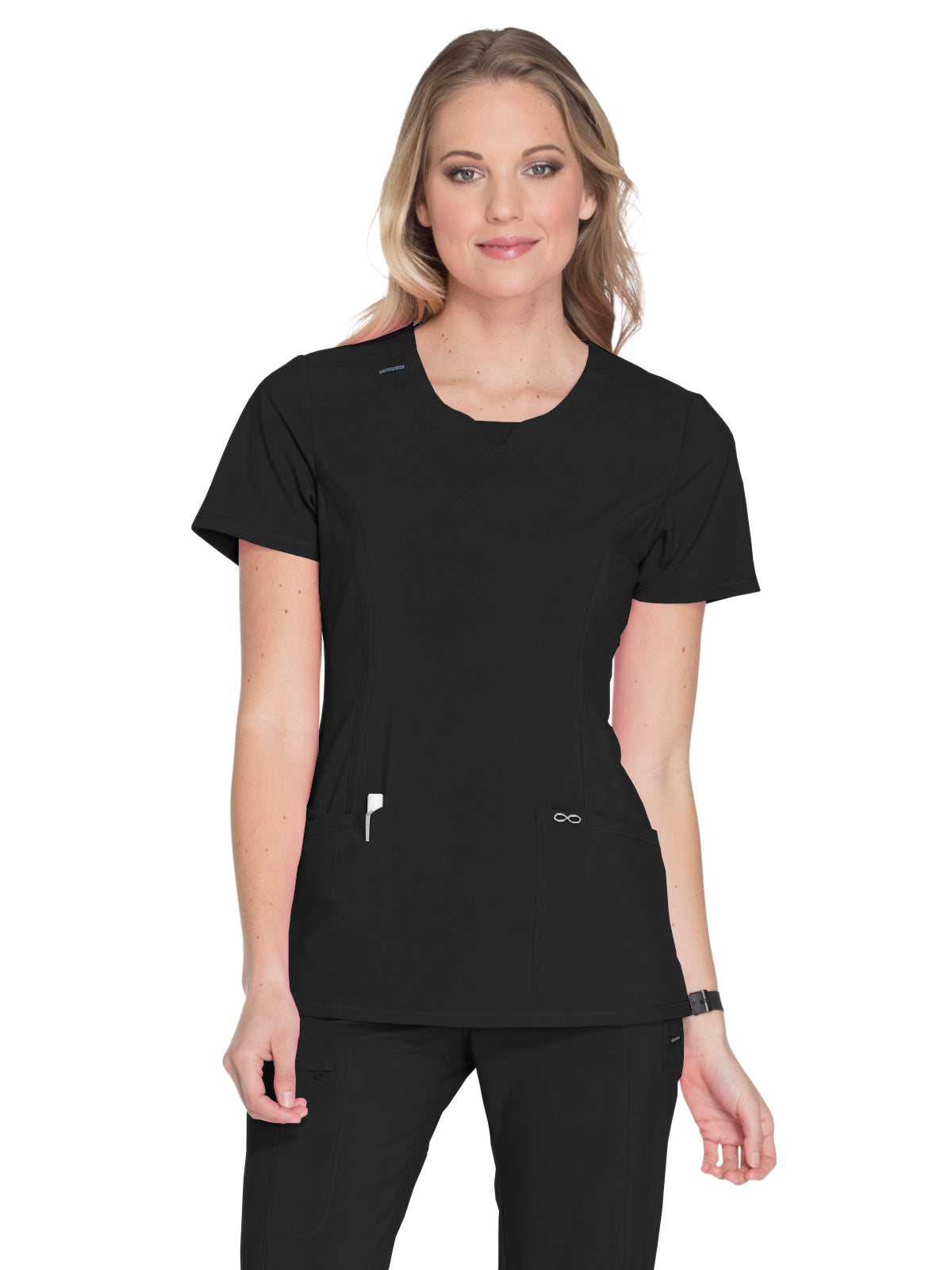 Infinity Infinity Women's Stretch Rib-knit Back Panel Round Neck Top