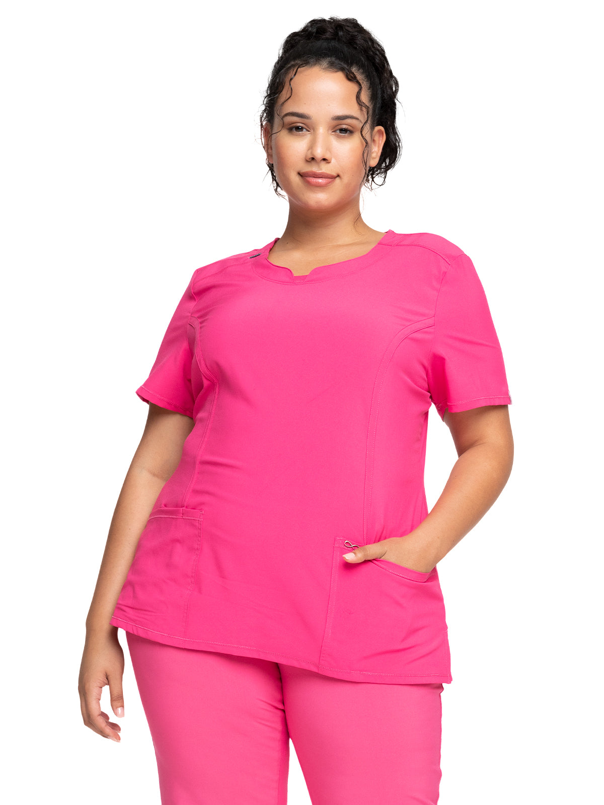 Infinity Infinity Women's Stretch Rib-knit Back Panel Round Neck Top