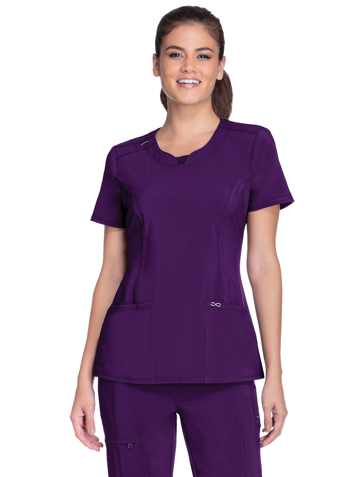 Infinity Infinity Women's Stretch Rib-knit Back Panel Round Neck Top