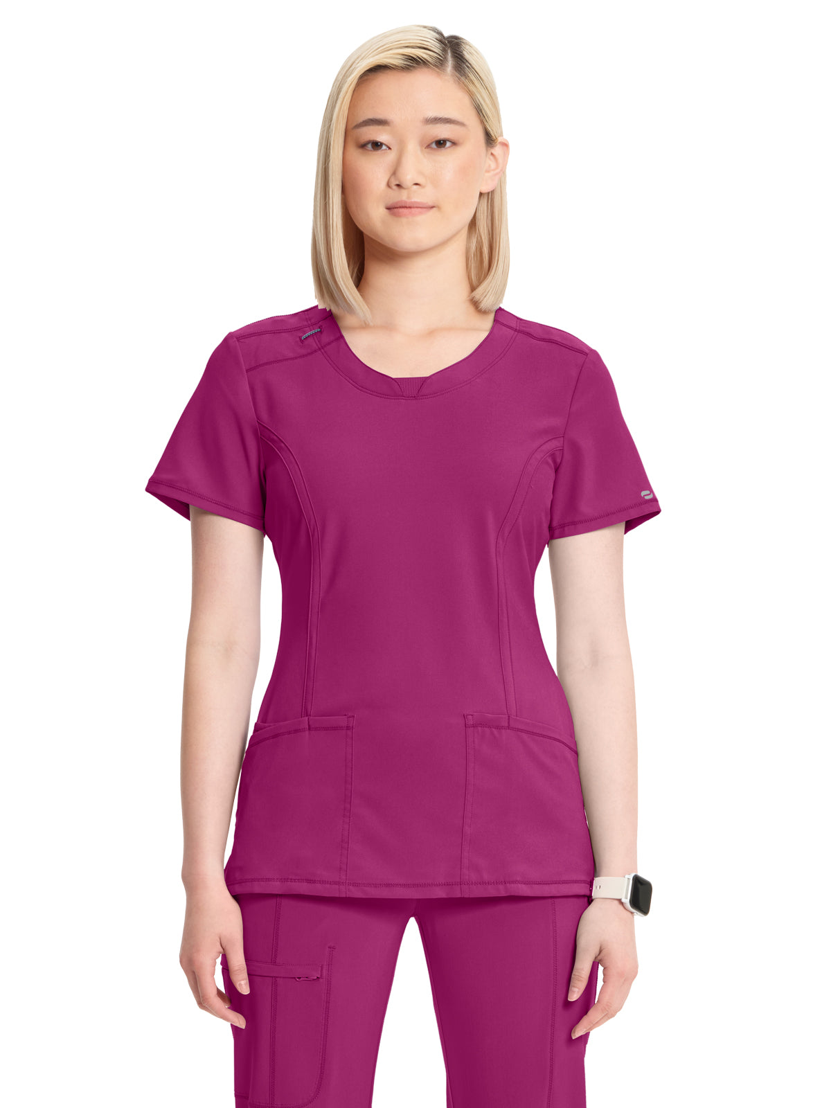 Infinity Infinity Women's Stretch Rib-knit Back Panel Round Neck Top