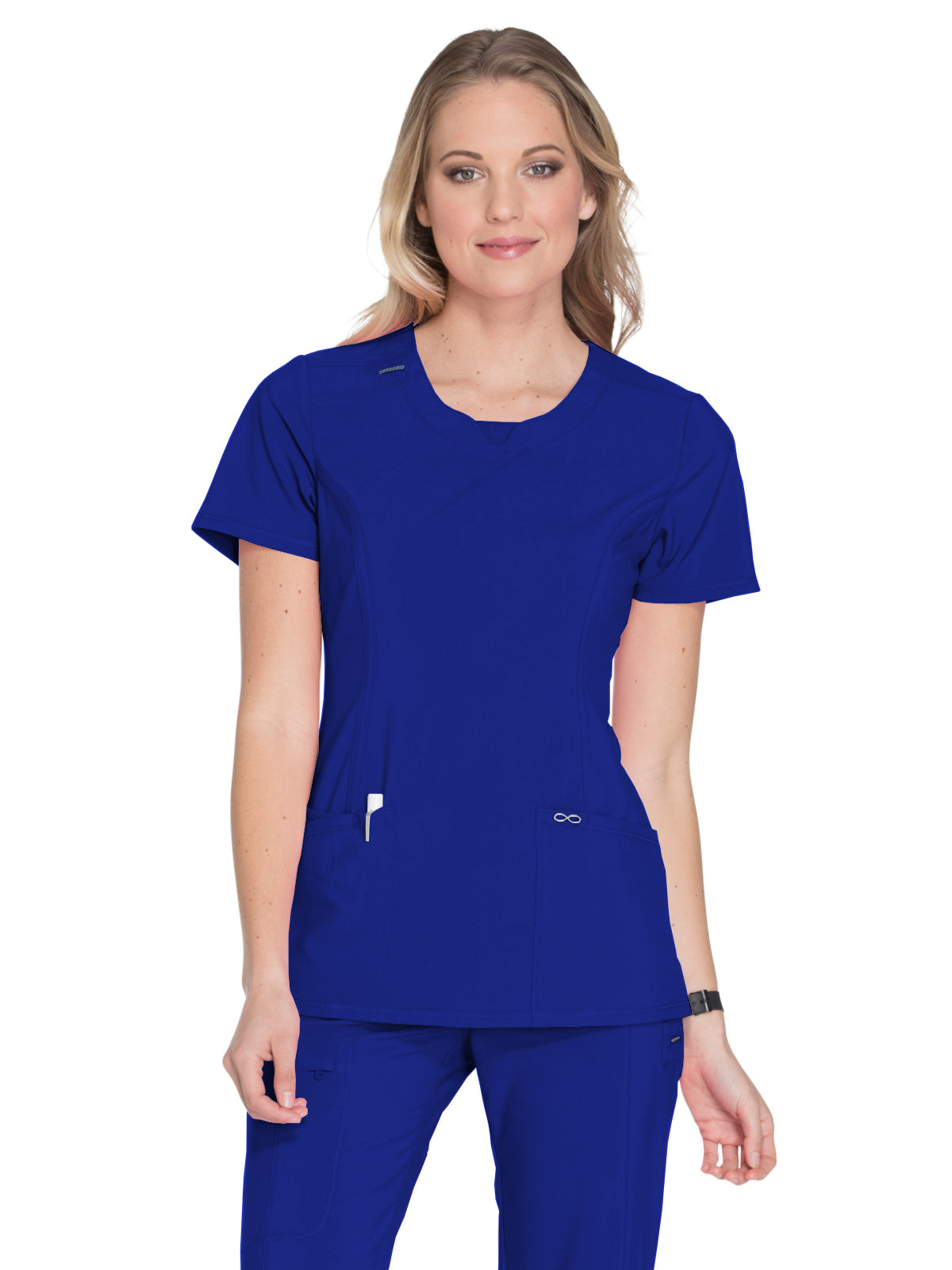Infinity Infinity Women's Stretch Rib-knit Back Panel Round Neck Top