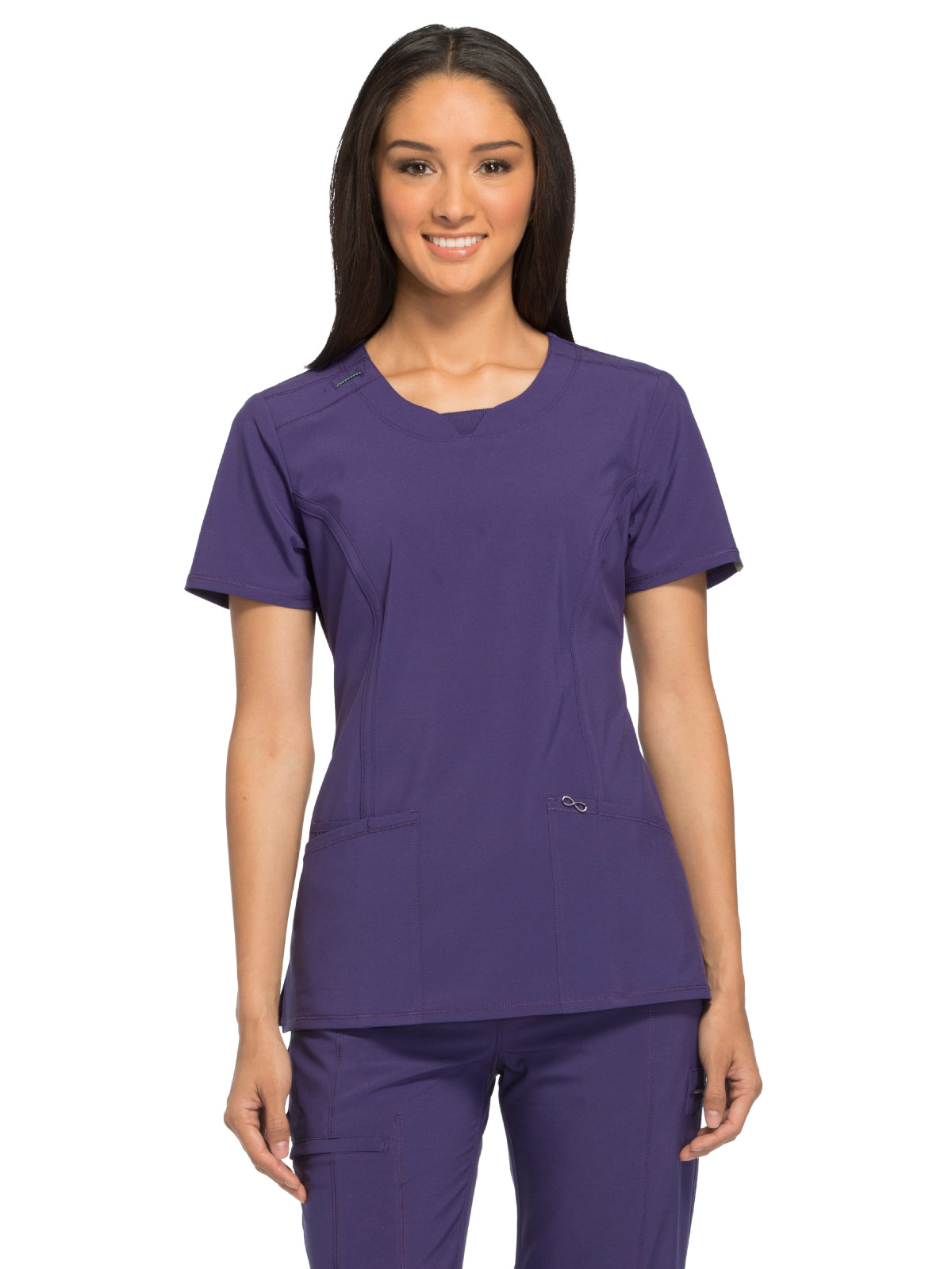 Infinity Infinity Women's Stretch Rib-knit Back Panel Round Neck Top