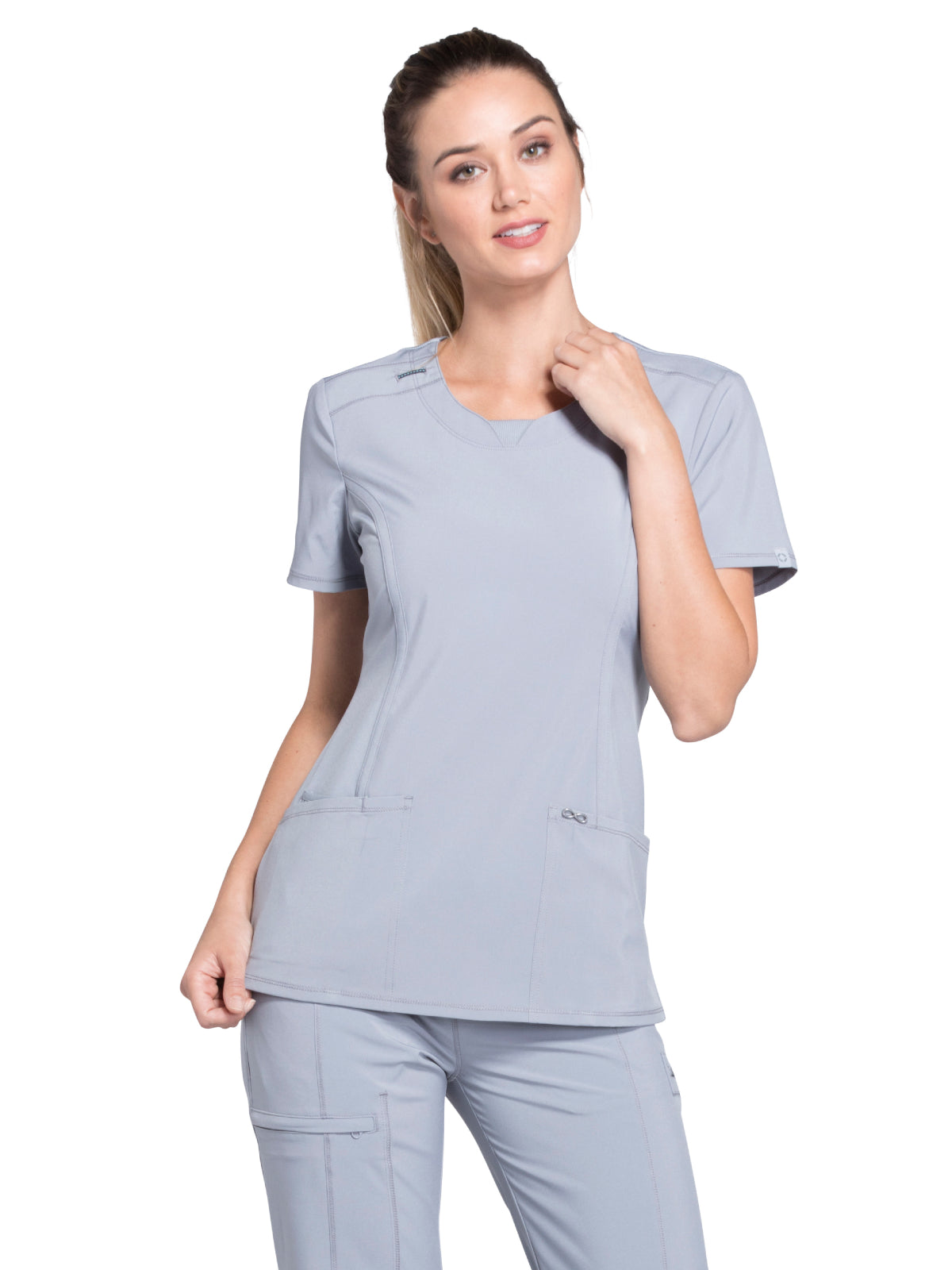 Infinity Infinity Women's Stretch Rib-knit Back Panel Round Neck Top