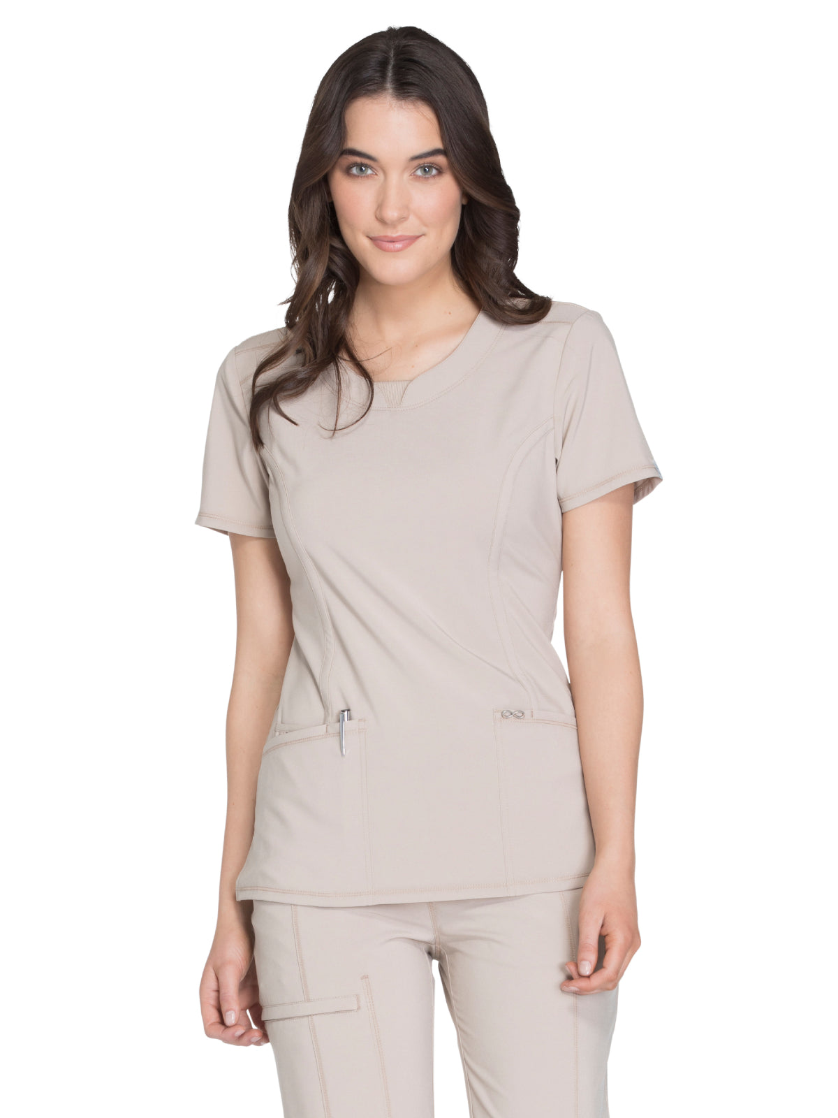 Infinity Infinity Women's Stretch Rib-knit Back Panel Round Neck Top