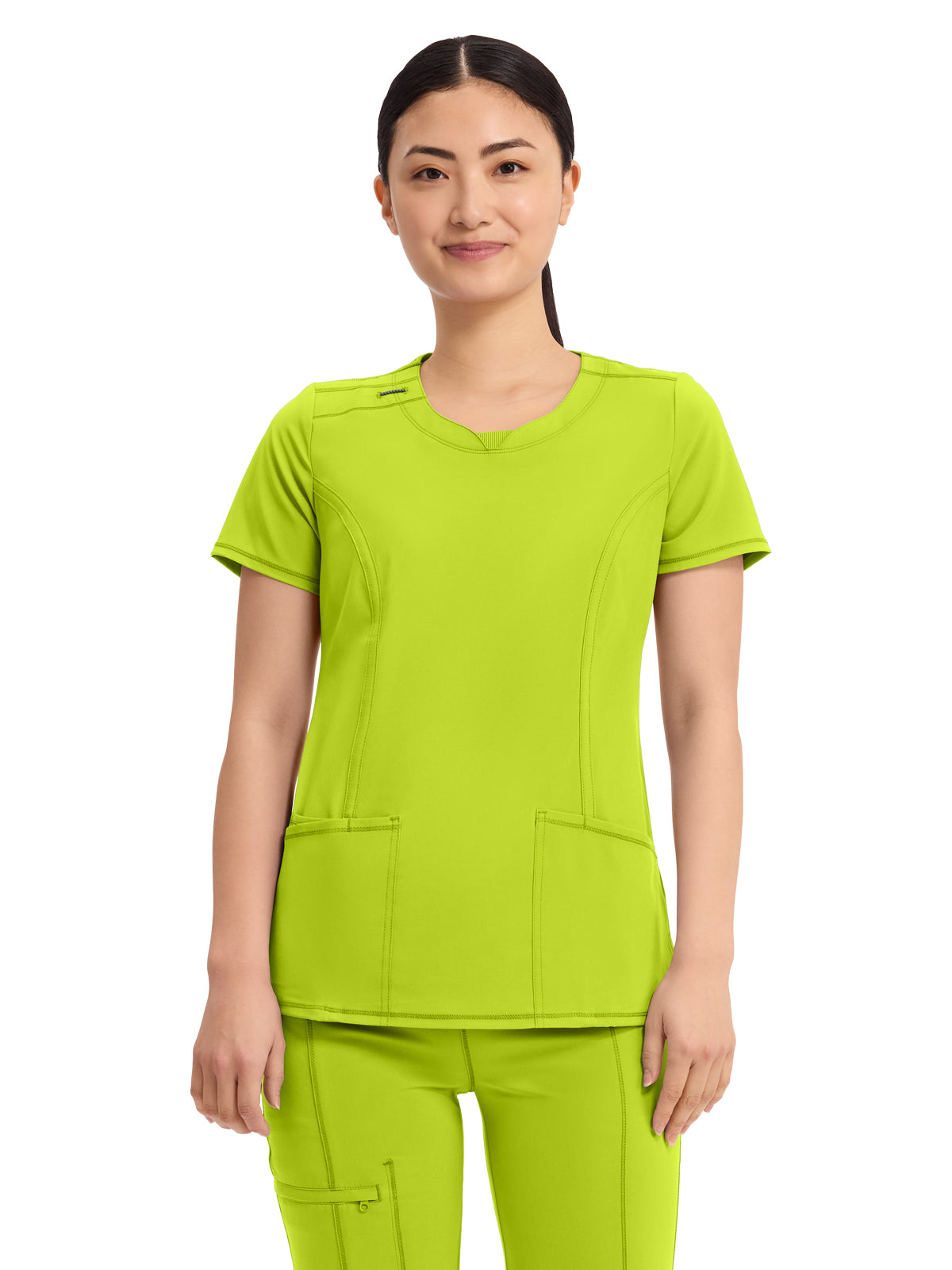 Infinity Infinity Women's Stretch Rib-knit Back Panel Round Neck Top