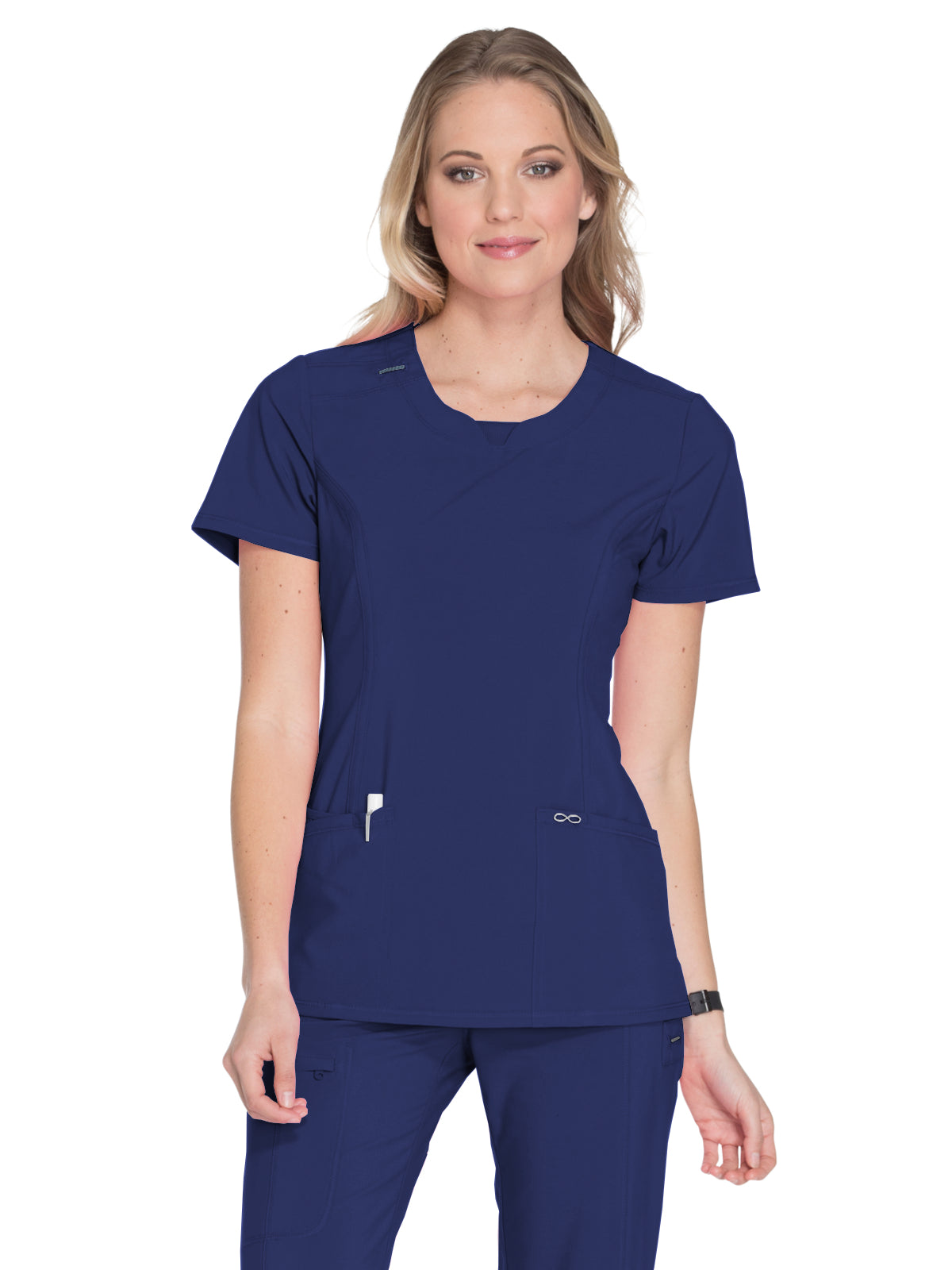 Infinity Infinity Women's Stretch Rib-knit Back Panel Round Neck Top