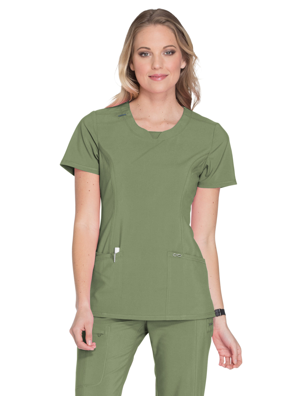 Infinity Infinity Women's Stretch Rib-knit Back Panel Round Neck Top