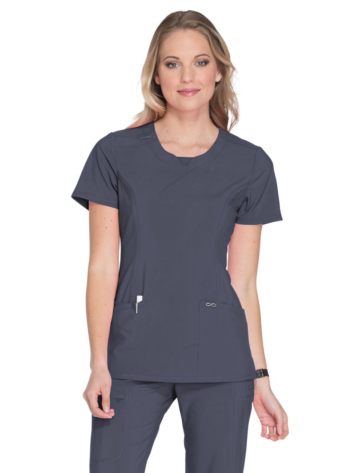 Infinity Infinity Women's Stretch Rib-knit Back Panel Round Neck Top