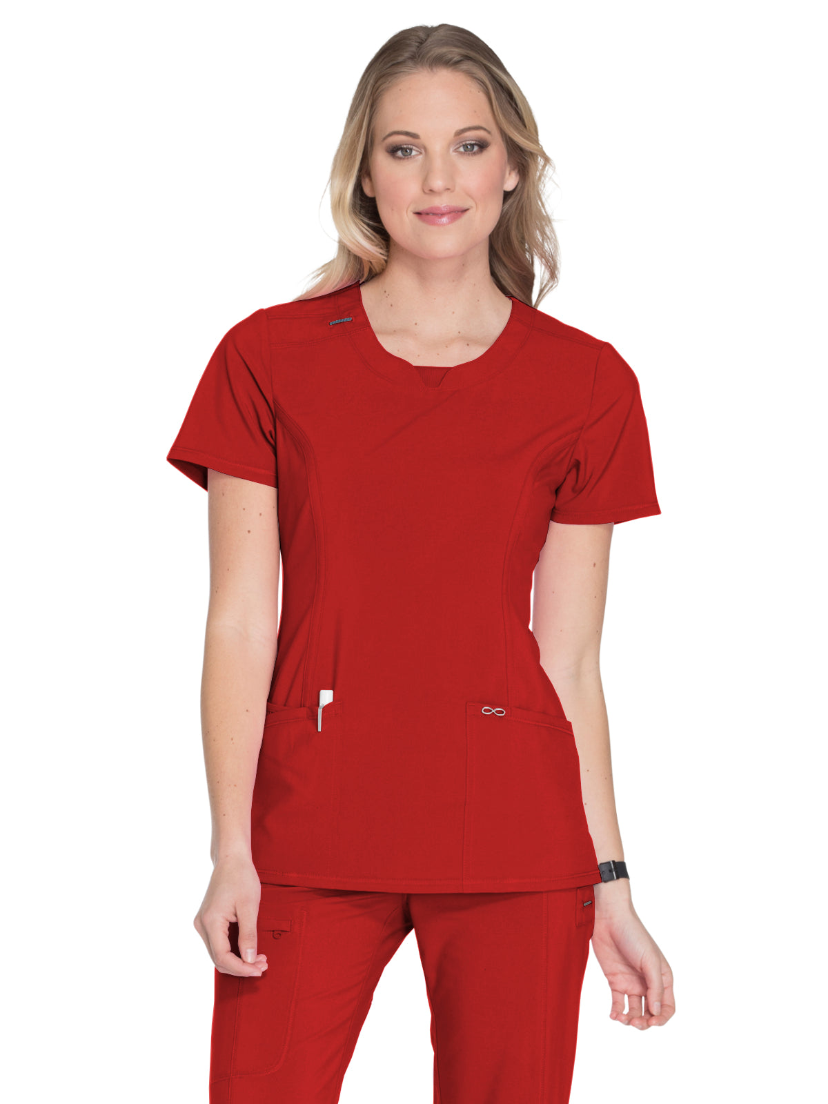 Infinity Infinity Women's Stretch Rib-knit Back Panel Round Neck Top