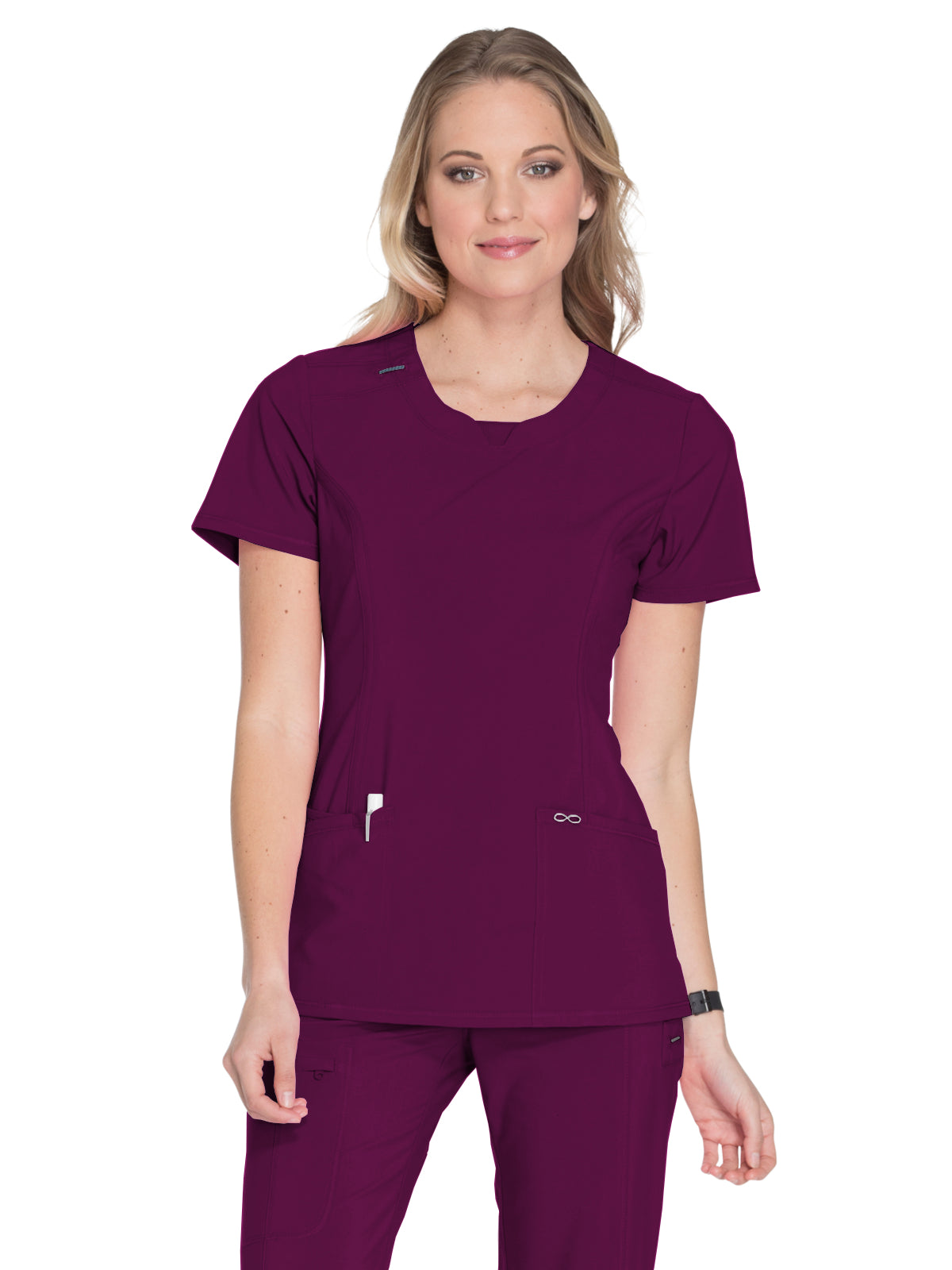 Infinity Infinity Women's Stretch Rib-knit Back Panel Round Neck Top