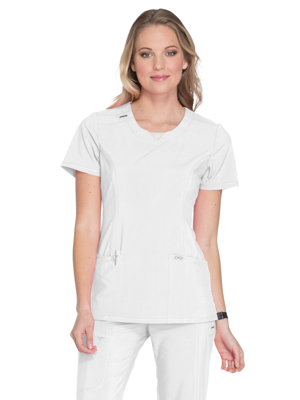 Infinity Infinity Women's Stretch Rib-knit Back Panel Round Neck Top