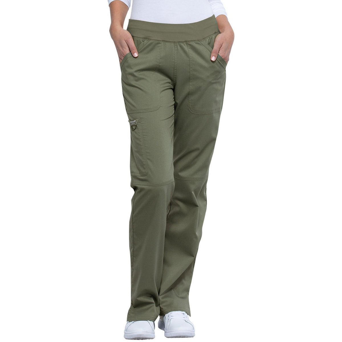 Cherokee Workwear Revolution Women's 4-Pocket Mid Rise Straight Leg Pull-on Pant