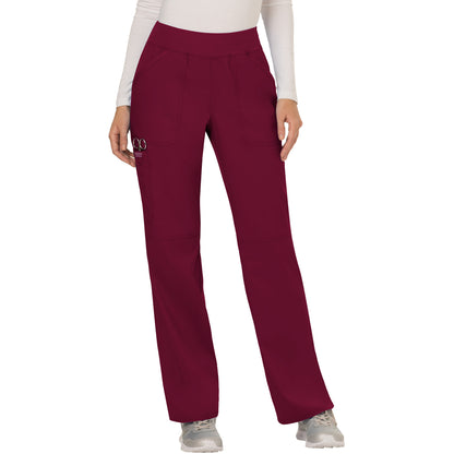 Cherokee Workwear Revolution Women's 4-Pocket Mid Rise Straight Leg Pull-on Pant