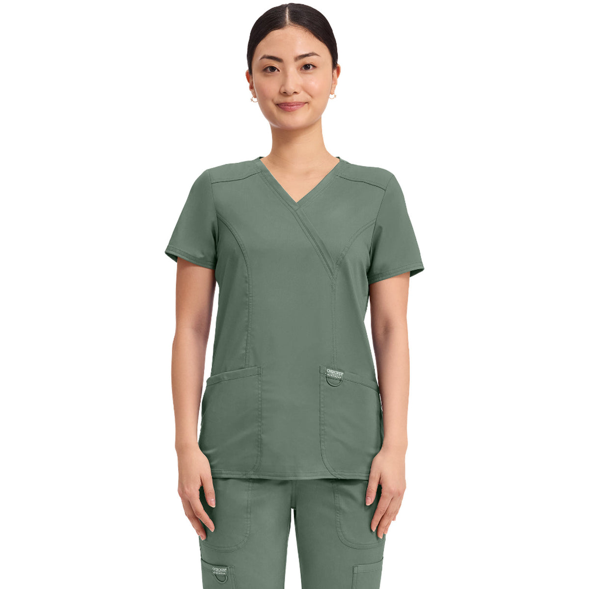 Cherokee Workwear Revolution Women's 2-Pocket Mock Wrap Top