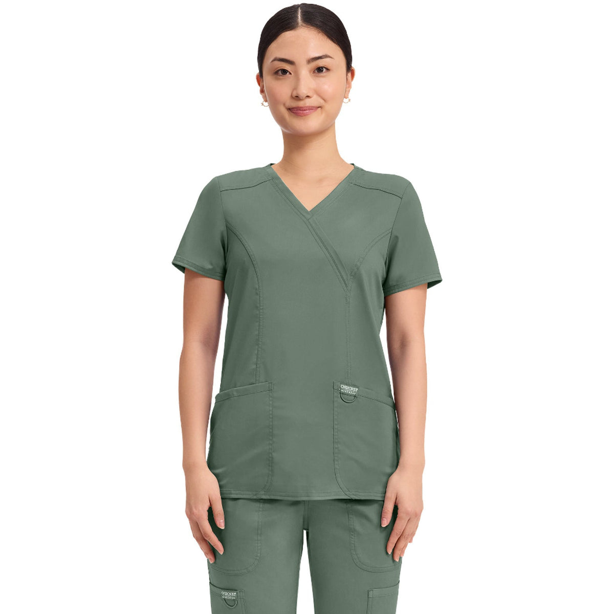 Cherokee Workwear Revolution Women's 2-Pocket Mock Wrap Top