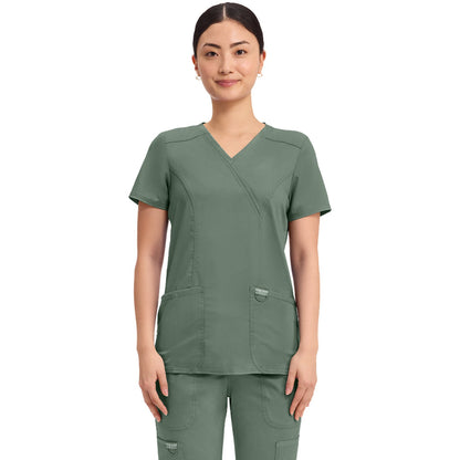 Cherokee Workwear Revolution Women's 2-Pocket Mock Wrap Top