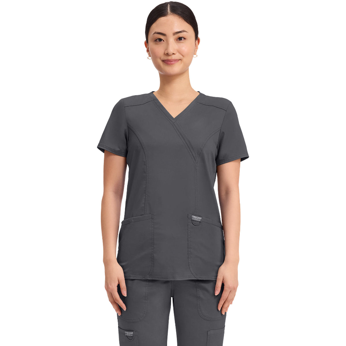 Cherokee Workwear Revolution Women's 2-Pocket Mock Wrap Top