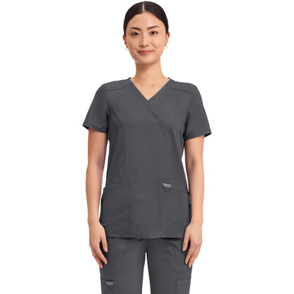 Cherokee Workwear Revolution Women's 2-Pocket Mock Wrap Top
