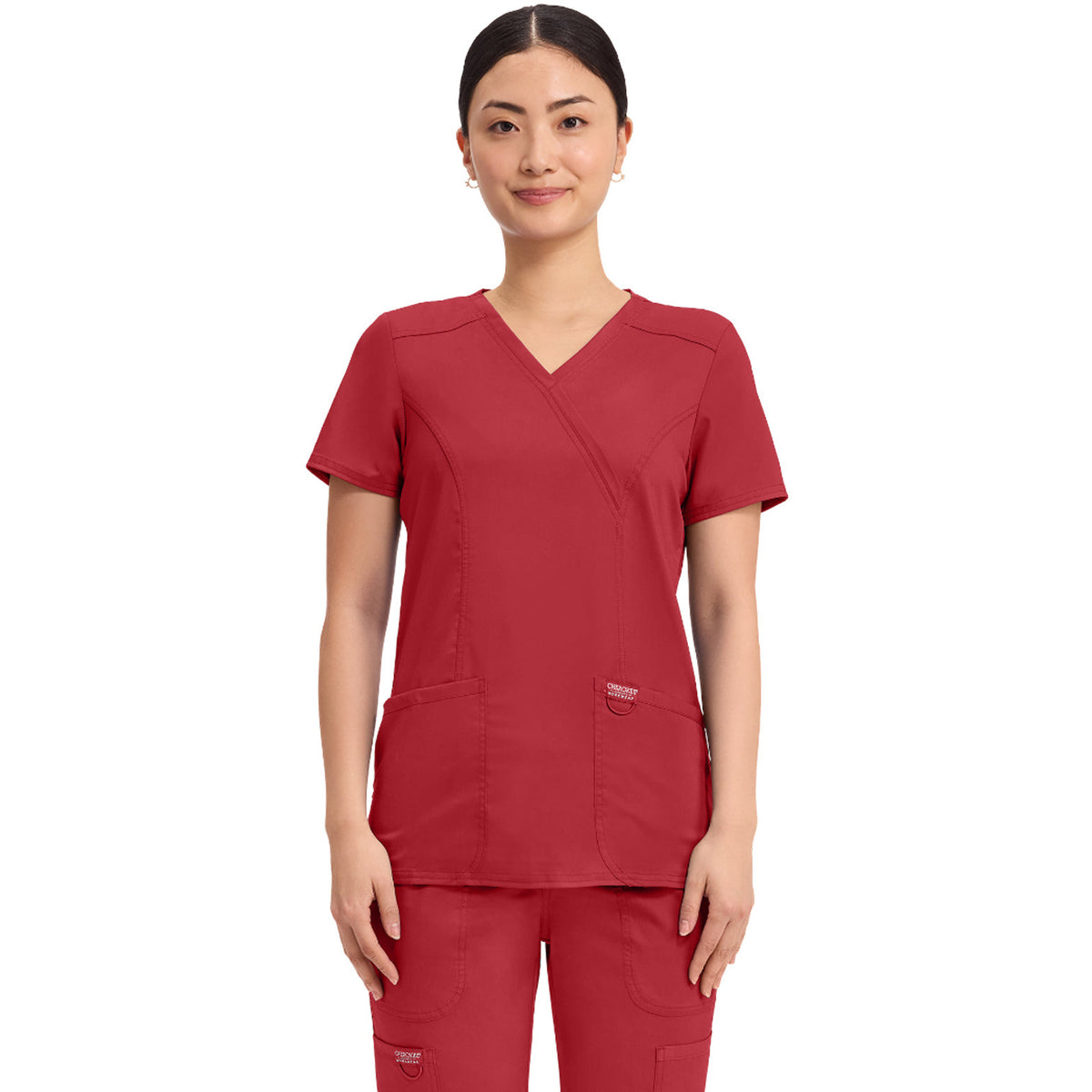Cherokee Workwear Revolution Women's 2-Pocket Mock Wrap Top