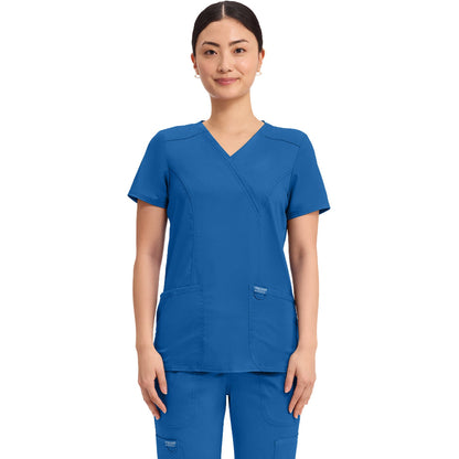 Cherokee Workwear Revolution Women's 2-Pocket Mock Wrap Top