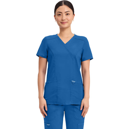 Cherokee Workwear Revolution Women's 2-Pocket Mock Wrap Top