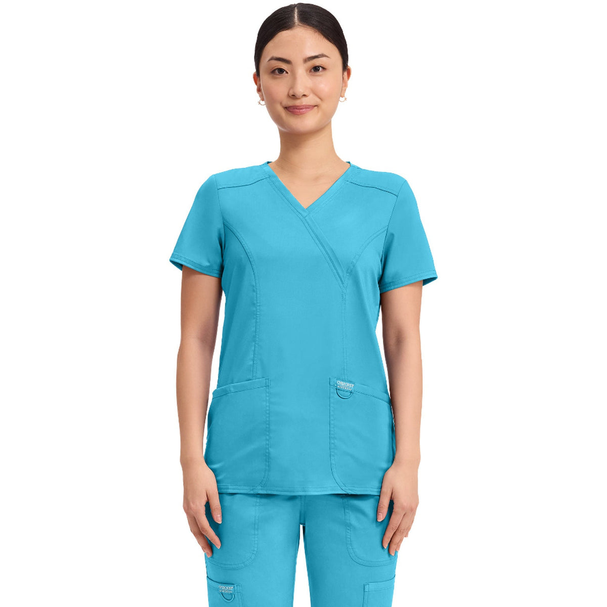 Cherokee Workwear Revolution Women's 2-Pocket Mock Wrap Top