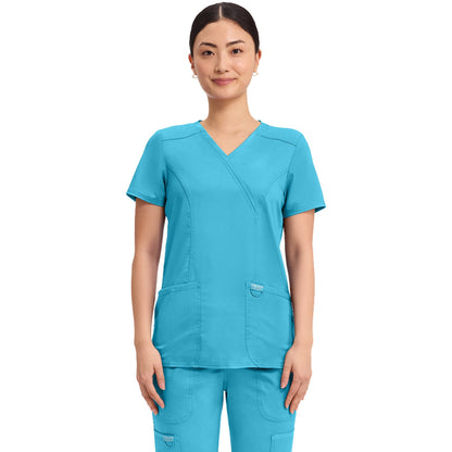 Cherokee Workwear Revolution Women's 2-Pocket Mock Wrap Top
