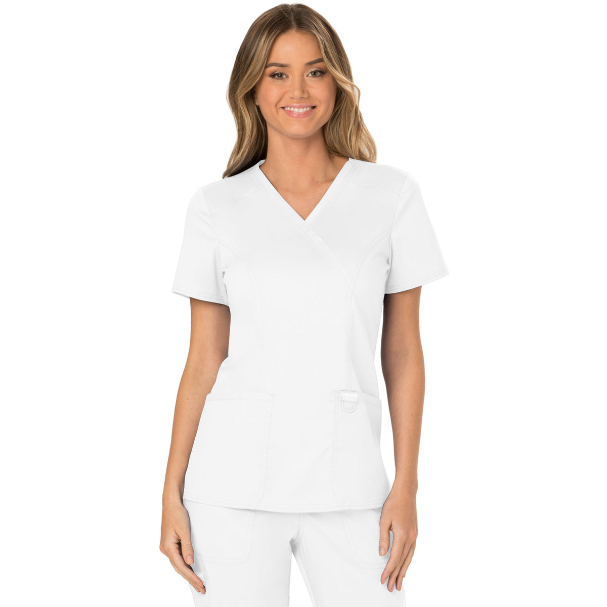 Cherokee Workwear Revolution Women's 2-Pocket Mock Wrap Top