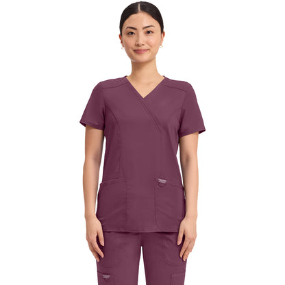 Cherokee Workwear Revolution Women's 2-Pocket Mock Wrap Top