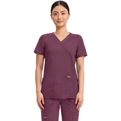 Cherokee Workwear Revolution Women's 2-Pocket Mock Wrap Top